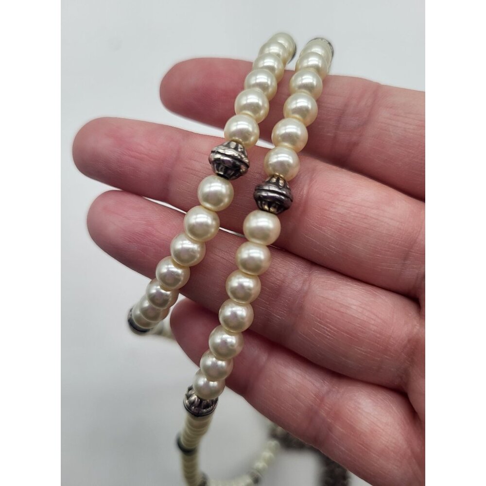 Brighton Lola Floral Cross Necklace Faux Pearl Beaded Long Statement Pendant - Picture 8 of 10